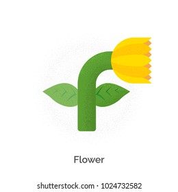 Cute alphabet with funny animals and objects in vector for children. Educational material for school and kindergarten. Baby font. With texture. Enjoy, play and learn. Flower - letter F.