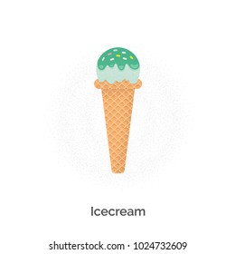 Cute alphabet with funny animals and objects in vector for children. Educational material for school and kindergarten. Baby font. With texture. Enjoy, play and learn. Icecream - letter I.