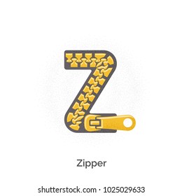 Cute alphabet with funny animals and objects in vector for children. Educational material for school and kindergarten. Baby font. With texture. Enjoy, play and learn. Zipper - letter Z.