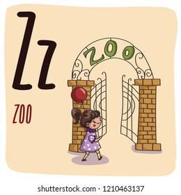 Cute alphabet with funny objects in vector for children.  Letter Z is for Zoo