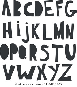 Cute alphabet. Hand drawing font for children. Flat isolated vector cartoon abc.