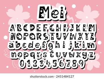 Cute Alphabet and Number with Sakura Flowers. Lovely letter design for decoration. Message 'Mei' on top. Vector Illustration about lettering.