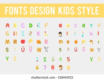 cute alphabet and numbers for kids, vector illustration