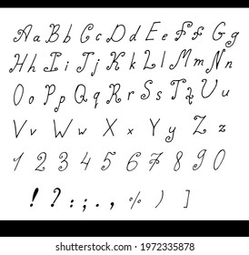 Cute alphabet and numbers on white background. Vector image.
