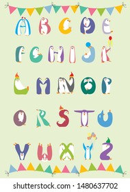 Cute alphabet penguins print graphic vector artwork for kids