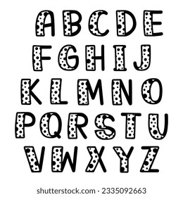 Alfabeto lindo con puntos de Polka en el interior. El bonito diseño de la carta para la decoración. Ilustración vectorial sobre la carta.