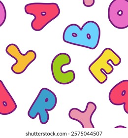 Cute alphabet vector cartoon seamless pattern on a white background.