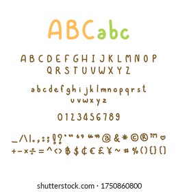 Geräumige Alphabete, handgeschriebene ABC-Buchstaben und Typografie-Elemente auf weißem Hintergrund, Vektorgrafik.