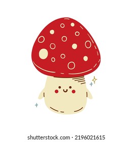 Cute amanita mushroom character hand drawn in doodle style. Vector illustration isolated on white background