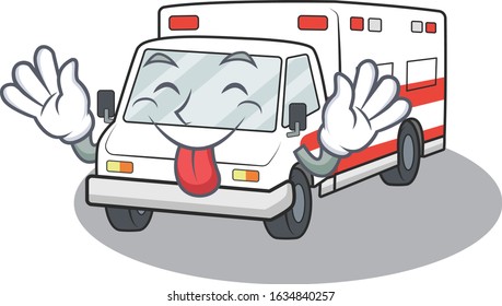 Cute ambulance cartoon mascot style with Tongue out