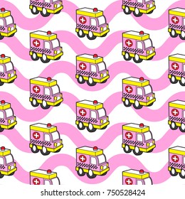 cute ambulance seamless pattern vector