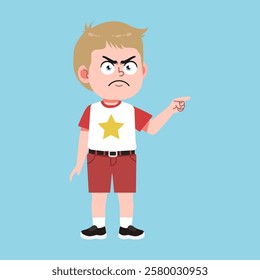 Cute American Boy with Blond Hair Cartoon Mad and Blame suitable for education purpose