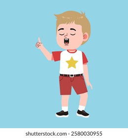 Cute American Boy with Blond Hair Cartoon Explain and Pointing Hand suitable for education purpose