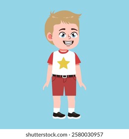 Cute American Boy with Blond Hair Cartoon Stand and Smile suitable for education purpose