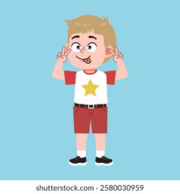 Cute American Boy with Blond Hair Cartoon silly face and absurd suitable for education purpose