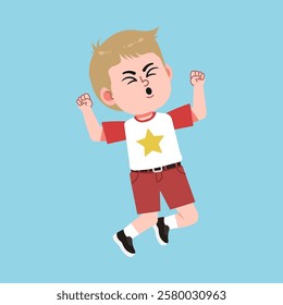 Cute American Boy with Blond Hair Cartoon Excited and Cheerful suitable for education purpose