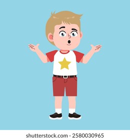 Cute American Boy with Blond Hair Cartoon Confused and curious suitable for education purpose