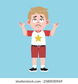 Cute American Boy with Blond Hair Cartoon confused and upset suitable for education purpose