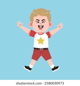 Cute American Boy with Blond Hair Cartoon Excited and Cheerful suitable for education purpose