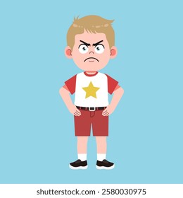 Cute American Boy with Blond Hair Cartoon mad and angry suitable for education purpose