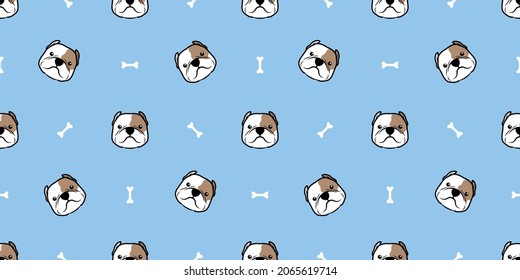 Cute american bully dog cartoon seamless pattern, vector illustration