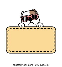 Cute american bully dog with frame border template cartoon, vector illustration