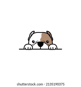 Cute american bully dog peeking cartoon, vector illustration