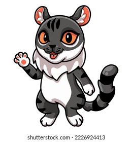 Cute American curl cat cartoon waving hand