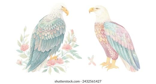 lindo águila americana acuarela ilustración vectorial 