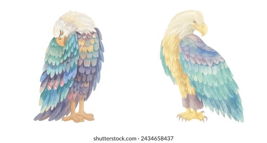 cute american eagle watercolour vector illustration 