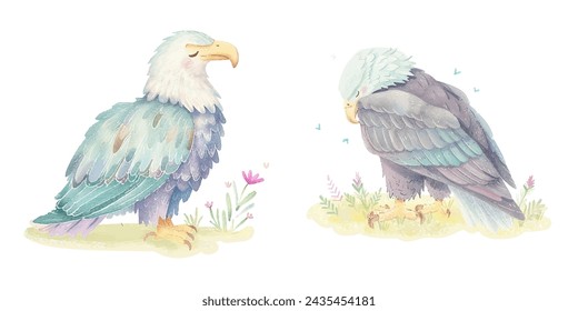 lindo águila americana acuarela ilustración vectorial 
