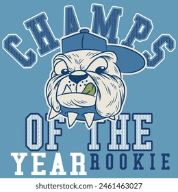 Cute american football college league bulldogs champs vector print for kid t shirt sport wear grunge effect in separate layer. Varsity and college style University.