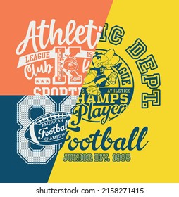 Cute American football graphics patchwork vintage vector print for children t shirt