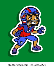 Cute American Football Player Cartoon Sticker Illustration