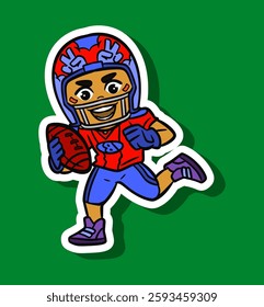 Cute American Football Player Cartoon Sticker Illustration