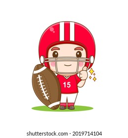 Cute American Football player holding rugby chibi cartoon Illustration