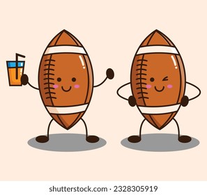 Cute American football rugby ball characters. Sport concept isolated vector. Cartoon style illustration.