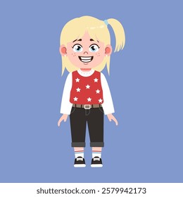 Cute American Girl with Blonde Hair Cartoon Smile suitable for education purpose