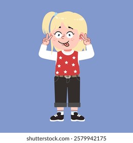 Cute American Girl with Blonde Hair Cartoon Silly face and absurd suitable for education purpose