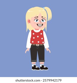 Cute American Girl with Blonde Hair Cartoon Happy suitable for education purpose