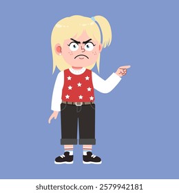 Cute American Girl with Blonde Hair Cartoon mad and blaming suitable for education purpose