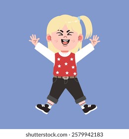 Cute American Girl with Blonde Hair Cartoon Excited suitable for education purpose