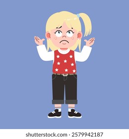 Cute American Girl with Blonde Hair Cartoon confuse and curious suitable for education purpose