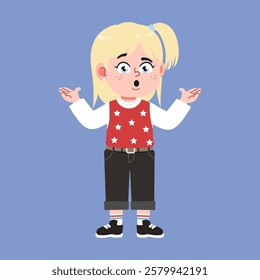 Cute American Girl with Blonde Hair Cartoon confused suitable for education purpose