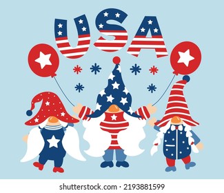 Cute American Gnomes for 4th of July Independence Day Celebrate. Usable for Background, Card, T-shirt and the other Merchandise.