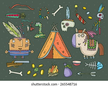 cute American indians. vector. cartoon illustration