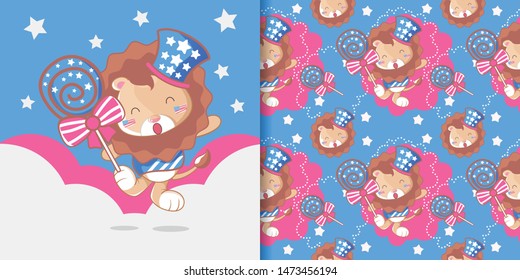 cute american lion and pattern set