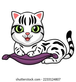 Cute american short hair cat cartoon on the pillow