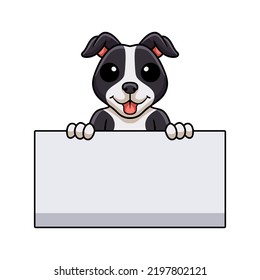 Cute american staffordshire terrier dog cartoon holding blank sign