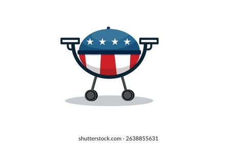 Cute American themed BBQ grill icon with stars and stripes design